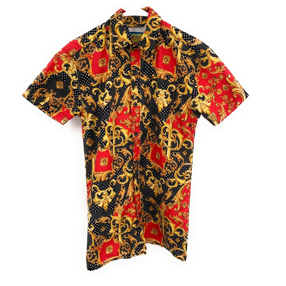 Vented‎ Tropical Men's S Surf Society Regal Gold Lion Design Button Shirt